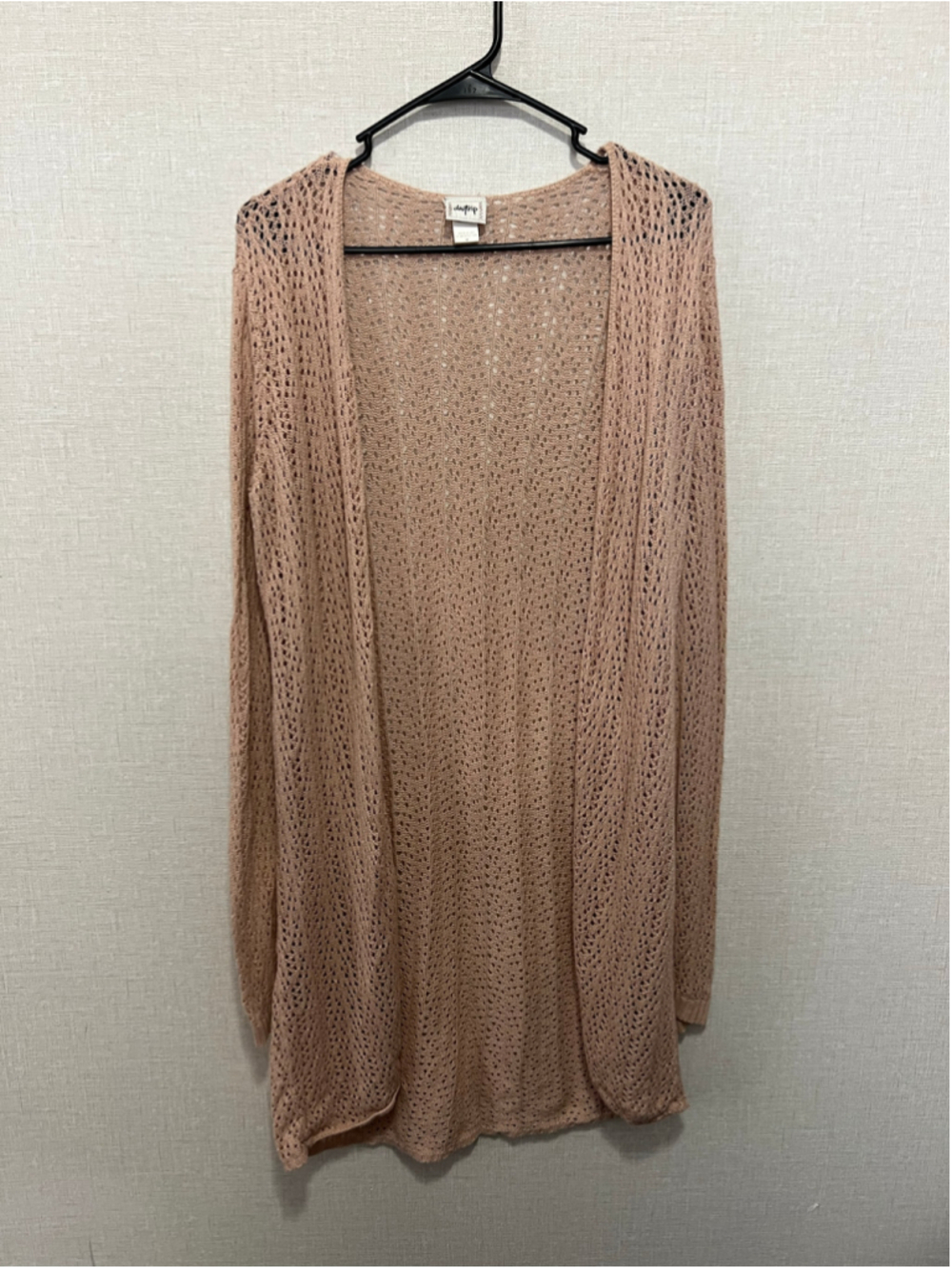 Daytrip Open Knit Crochet Style Dusty Rose Pink Long Sleeve Duster Cardigan